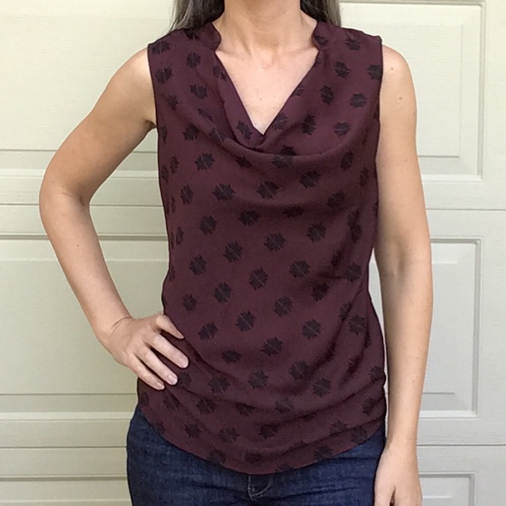 HALOGEN draped neck burgundy sleeveless top S
